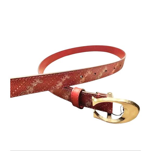 COACH BUCKLE BELT WOMEN'S XL 25 MM RED HORSE & CARRIAGE SIGNATURE C - Picture 2 of 2